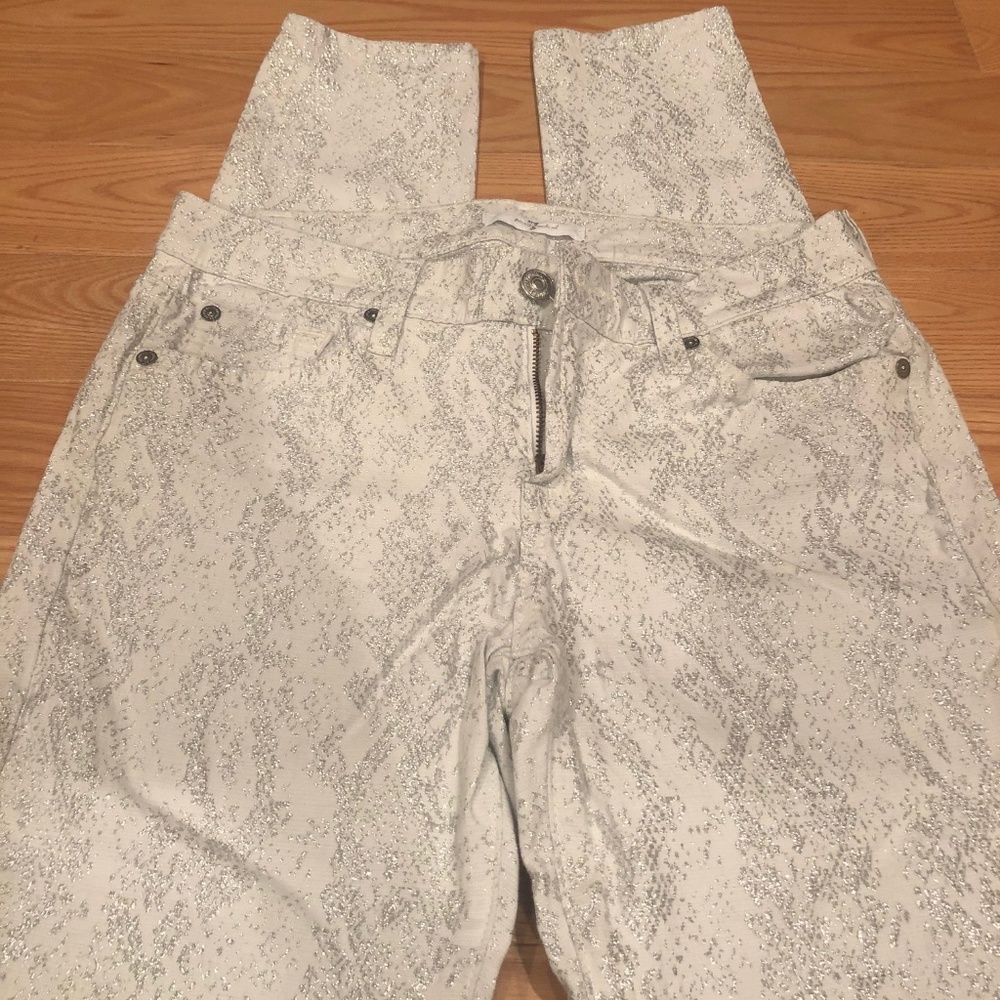 7 For All Mankind White Silver Snakeskin Jeans